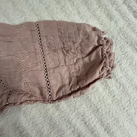 Rachel Zoe Women's Long Sleeve V-Neck Blouse Top Linen Blend Blush Pink Sz Small - Picture 8 of 8